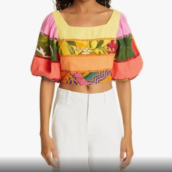 Farm Rio Puff Sleeve Crop Top - Picture 1 of 4